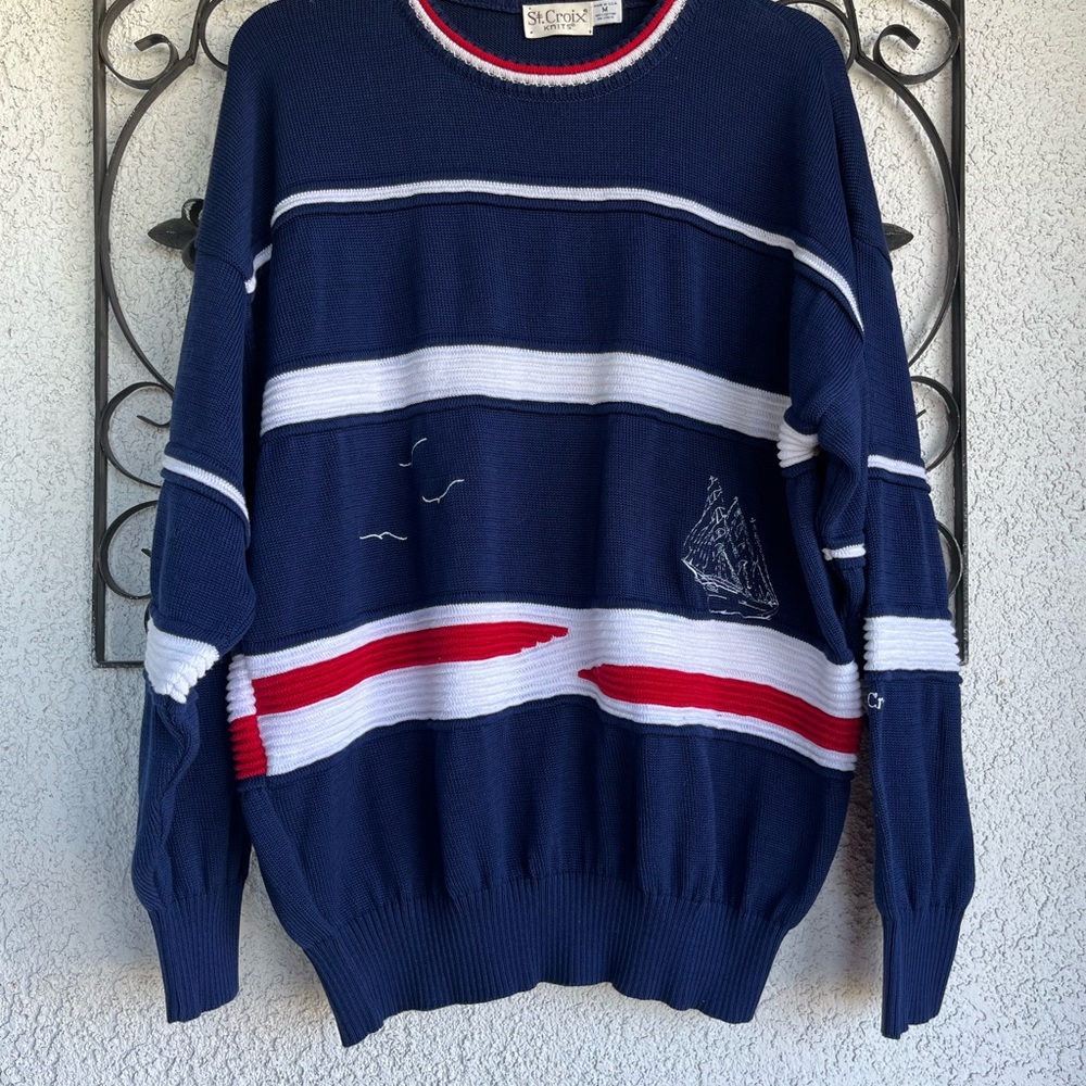 St. Croix Nautical Embroidered 100% cotton knit pull over classic sweater